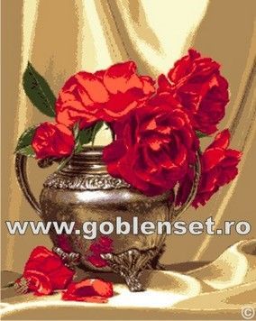 Набор для вышивания гобелен Goblenset G1038 Ваза с красными розами - Вышивка крестиком и бисером - Овца Рукодельница