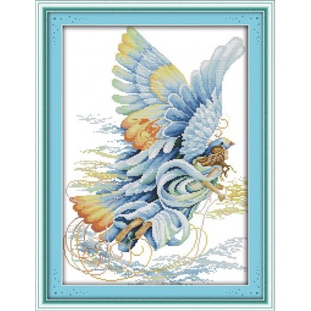 Ангел у блакитному Набір для вишивання хрестиком з друкованою схемою на тканині Joy Sunday RA025 - Вишивка хрестиком і бісером - Овечка Рукодільниця