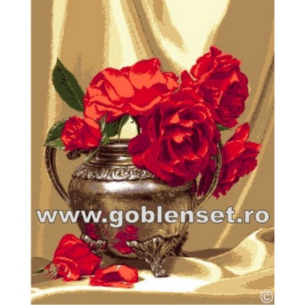 Набор для вышивания гобелен Goblenset G1038 Ваза с красными розами - Вышивка крестиком и бисером - Овца Рукодельница