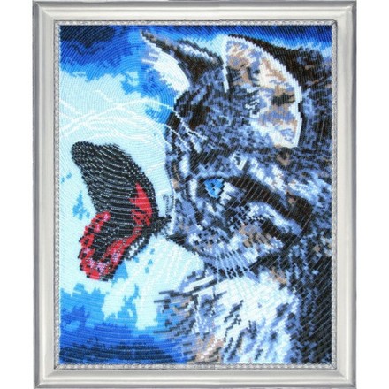 Набір для вишивання бісером Butterfly 596 Кошеня та метелик - Вишивка хрестиком і бісером - Овечка Рукодільниця