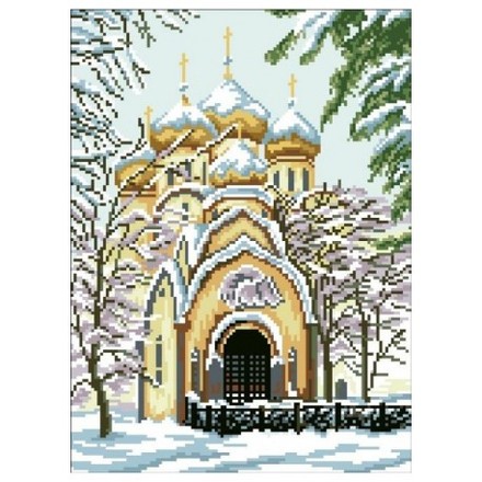 Зимова церква Канва з нанесеним малюнком для вишивання хрестом Світ можливостей 600СМД - Вышивка крестиком и бисером - Овца Рукодельница