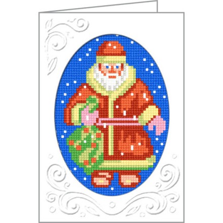 Дед Мороз Открытка с канвой с нанесенным рисунком и мулине Чарівниця K-01 - Вышивка крестиком и бисером - Овца Рукодельница