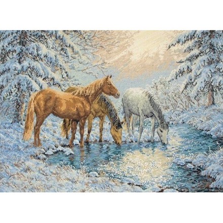 Набор для вышивания Anchor MAIA 01179 Sunlit Stream Horses/Освещенные солнцем - Вышивка крестиком и бисером - Овца Рукодельница