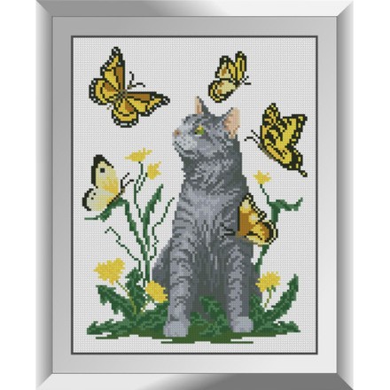 Кот с бабочками. Dream Art. Набор алмазной мозаики (квадратные, полная) 31629 - Вышивка крестиком и бисером - Овца Рукодельница