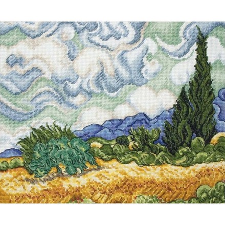 Набор для вышивания Anchor MAIA 01034 Wheatfield With Cypresses/Пшеничное поле с кипарисами - Вышивка крестиком и бисером - Овца Рукодельница