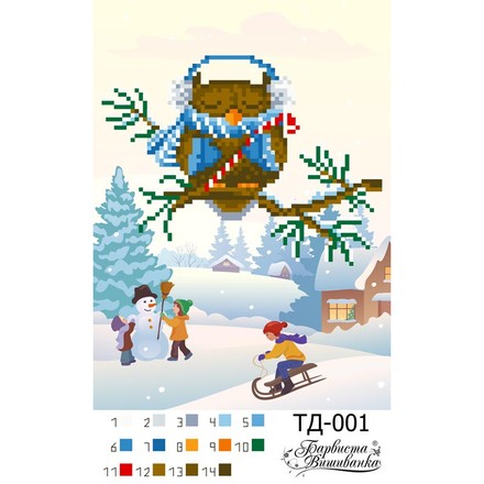 Схема картины Сон среди веселья (Серия: Новогодние совы) для вышивки бисером на ткани ТД001ан1521 - Вышивка крестиком и бисером - Овца Рукодельница