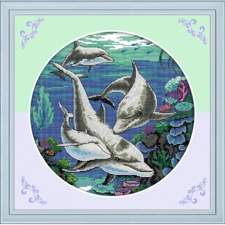 Дельфіни Набір для вишивання хрестиком з друкованою схемою на тканині Joy Sunday D138 - Вишивка хрестиком і бісером - Овечка Рукодільниця
