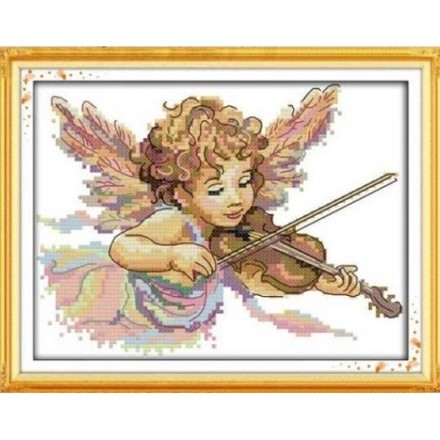 Ангел зі скрипкою Набір для вишивання хрестиком з друкованою схемою на тканині Joy Sunday RA134 - Вишивка хрестиком і бісером - Овечка Рукодільниця