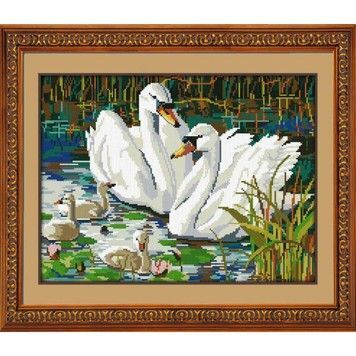 Набір для малювання камінням алмазна живопис Dream Art Лебедина родина (квадратні, повна) 30088D - Вишивка хрестиком і бісером - Овечка Рукодільниця