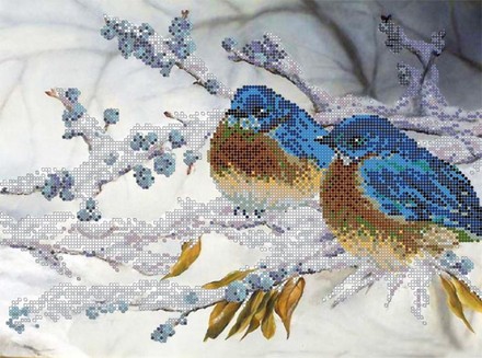 Зимние птицы. Ткань для вышивки бисером. Картины бисером (S-115кб) - Вышивка крестиком и бисером - Овца Рукодельница