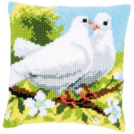 Білі голуби Набір для вишивання хрестиком (подушка) Vervaco PN-0158106 - Вишивка хрестиком і бісером - Овечка Рукодільниця