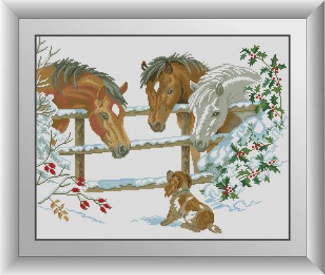 Лошади со щенком. Набор алмазной живописи. Dream Art (30901D) - Вышивка крестиком и бисером - Овца Рукодельница