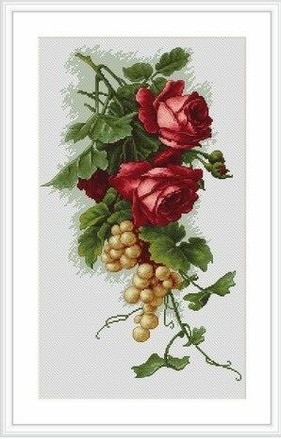 Красные розы с виноградом. Набор для вышивания крестом. Luca-S (B2229) - Вышивка крестиком и бисером - Овца Рукодельница