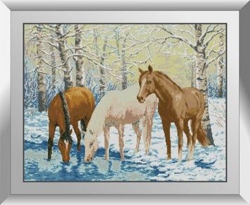 Набір для малювання каменями алмазний живопис Dream Art Коні біля річки (квадратні, повна) 31173D - Вишивка хрестиком і бісером - Овечка Рукодільниця