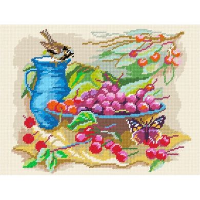 Горобець біля миски з черешнею Набір для вишивання по канві з малюнком Quick Tapestry TL-08 - Вышивка крестиком и бисером - Овца Рукодельница