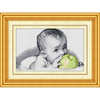 Смакота (дитина з яблуком). Dream Art (30077D) - Вишивка хрестиком і бісером - Овечка Рукодільниця