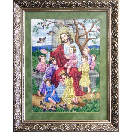 Ісус благословляє дітей Канва з нанесеним малюнком для вишивання бісером БС Солес ІБД-СХ - Вишивка хрестиком і бісером - Овечка Рукодільниця