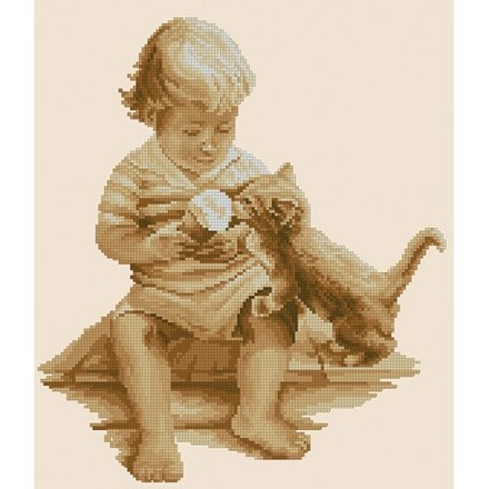Хлопчик та кошеня Набір для вишивання хрестиком Леді ЛД1063 - Вышивка крестиком и бисером - Овца Рукодельница