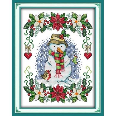 Новорічний сніговик Набір для вишивання хрестиком з друкованою схемою на тканині Joy Sunday C465 - Вышивка крестиком и бисером - Овца Рукодельница