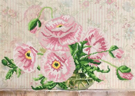 Розовые маки. Ткань с рисунком для вышивания бисером. Марічка (РКП-230) - Вышивка крестиком и бисером - Овца Рукодельница