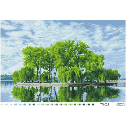 Схема картины Летний островок посреди озера для вышивки бисером на ткани ТП026ан6040 - Вышивка крестиком и бисером - Овца Рукодельница