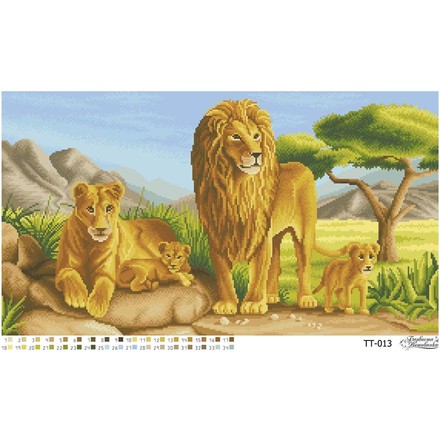 Схема картини Сімейство левів для вишивки бісером на тканині ТТ013ан6335 - Вишивка хрестиком і бісером - Овечка Рукодільниця