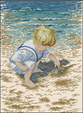 Boy With Horseshoe Crab Мальчик с крабом. Набор для вышивания крестом. Janlynn (029-0047) - Вышивка крестиком и бисером - Овца Рукодельница