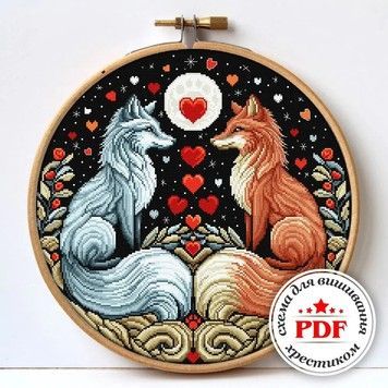 Влюбленные лисы Электронная схема для вышивания крестом Wonderland Сrafts WLP-008