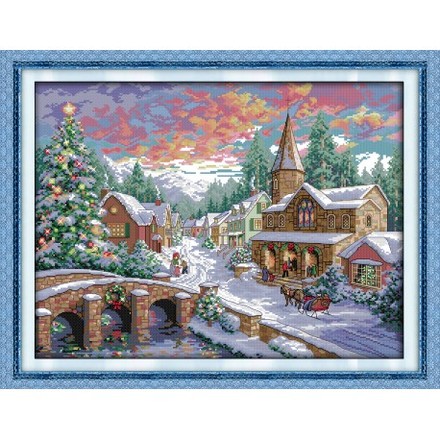 Снежный пейзаж 2 Набор для вышивания крестом с печатной схемой на ткани Joy Sunday F025 - Вишивка хрестиком і бісером - Овечка Рукодільниця
