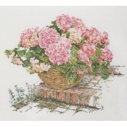 Набір для вишивання хрестиком Pink Hydrangea Linen Thea Gouverneur 2047 - Вышивка крестиком и бисером - Овца Рукодельница