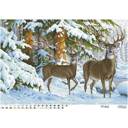 Схема картини Олені в зимовому лісі для вишивки бісером на тканині ТТ015ан6343 - Вишивка хрестиком і бісером - Овечка Рукодільниця