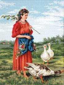 Девушка с гусями. Набор для вышивания гобеленом. Luca-S (G486) - Вышивка крестиком и бисером - Овца Рукодельница