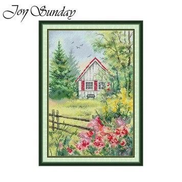 Садовый коттедж 4 Набор для вышивания крестом с печатной схемой на ткани Joy Sunday FA473 - Вышивка крестиком и бисером - Овца Рукодельница
