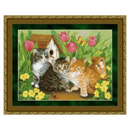 Набор для вышивания Kustom Krafts 98107 Три котенка - Вишивка хрестиком і бісером - Овечка Рукодільниця