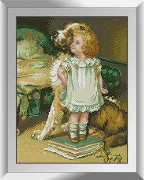 Набір для малювання каменями алмазний живопис Dream Art Дівчинка з собакою (квадратні, повна) 31128D - Вишивка хрестиком і бісером - Овечка Рукодільниця