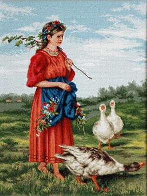 Дівчина з гусаками. Набір для вишивання хрестиком. Luca-S (B486) - Вишивка хрестиком і бісером - Овечка Рукодільниця