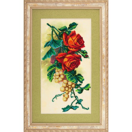 Троянди та виноград Атлас з малюнком для часткової вишивки бісером Ангеліка A-556 - Вишивка хрестиком і бісером - Овечка Рукодільниця