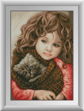 Набір для малювання каменями алмазний живопис Dream Art Дівчинка з кішкою (квадратні, повна) 30746D - Вишивка хрестиком і бісером - Овечка Рукодільниця