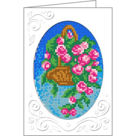Корзинка с цветами Открытка с канвой с нанесенным рисунком и мулине Чарівниця K-11 - Вышивка крестиком и бисером - Овца Рукодельница