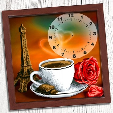 Годинник. Ранкова кава в Парижі Схема для вишивки бісером Biser-Art 3030009ба - Вишивка хрестиком і бісером - Овечка Рукодільниця