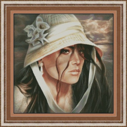 Девушка в шляпе Электронная схема для вышивания крестиком Л-0007ИХ