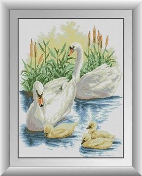 Набір для малювання каменями алмазний живопис Dream Art Сім'я лебедів (квадратні, повна) 30410D - Вишивка хрестиком і бісером - Овечка Рукодільниця