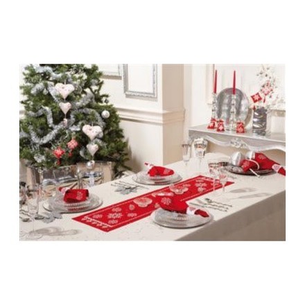 Сніжинки на червоному Набір для вишивання хрестиком (доріжка на стіл) Vervaco PN-0012919 - Вишивка хрестиком і бісером - Овечка Рукодільниця