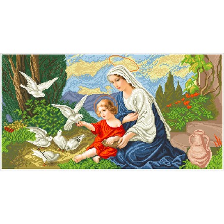 Богородиця і голуби (велика) Канва з нанесеним малюнком для вишивання бісером Солес БІГ-В-СХ - Вишивка хрестиком і бісером - Овечка Рукодільниця