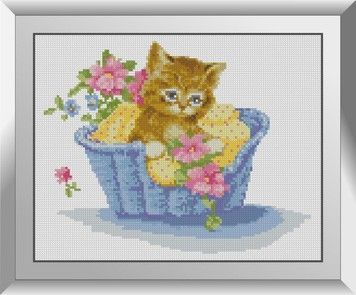 Котенок в корзине. Dream Art. Набор алмазной мозаики (квадратные, полная) 31657 - Вышивка крестиком и бисером - Овца Рукодельница