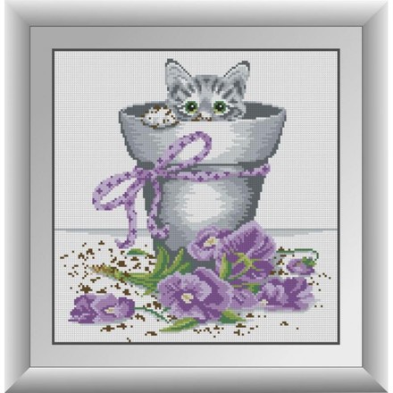 Котенок в цветочном горшке. Dream Art (30141D) - Вышивка крестиком и бисером - Овца Рукодельница