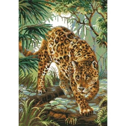 Леопард у джунглях Набір для вишивання хрестиком з друкованою схемою на тканині Joy Sunday DA266 - Вишивка хрестиком і бісером - Овечка Рукодільниця