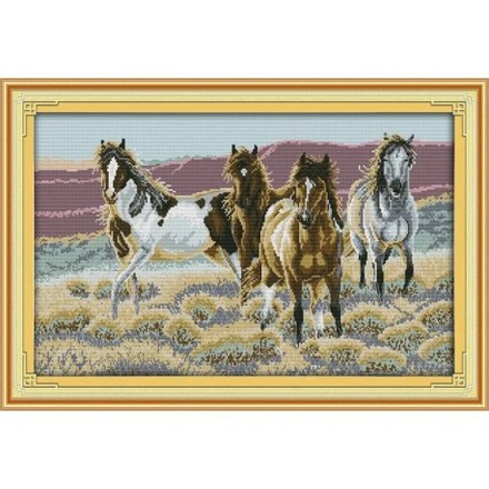 Четверо коней Набір для вишивання хрестиком з друкованою схемою на тканині Joy Sunday D496 - Вышивка крестиком и бисером - Овца Рукодельница