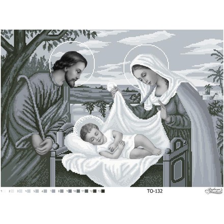 Схема картины Святое семейство (черно-белая) для вышивки бисером на ткани ТО132ан6043 - Вышивка крестиком и бисером - Овца Рукодельница