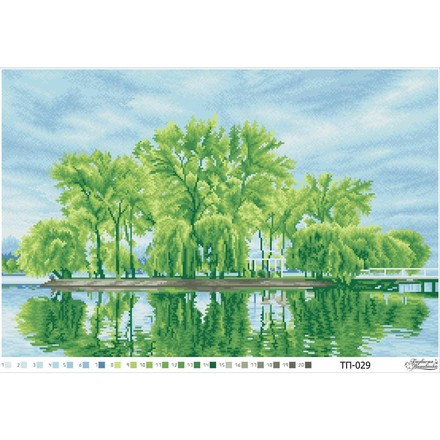 Схема картины Весенний островок посреди озера для вышивки бисером на ткани ТП029ан6040 - Вышивка крестиком и бисером - Овца Рукодельница